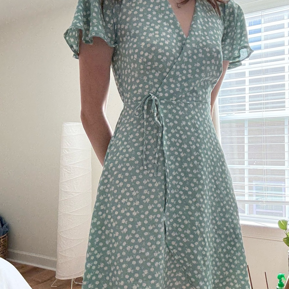 Floral Green Wrap Dress